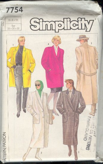 Simplicity Sewing Pattern 7754 Classic Overcoat Double and Single Breasted, Size 6-10