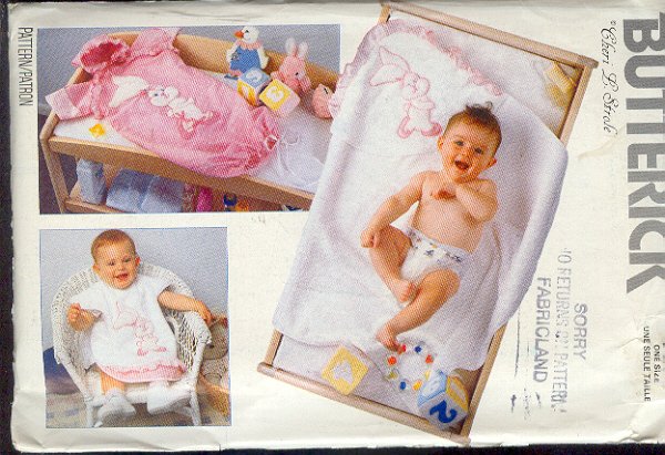 Butterick Sewing Pattern 4494 Baby Accessories, Bib, Towel, Bunting, Bunns & Bear Applique, One Size