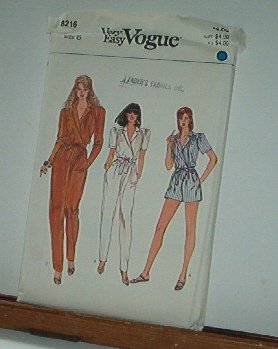 Vogue Sewing Pattern 8216 Jumpsuit in Two Lengths, Size 6