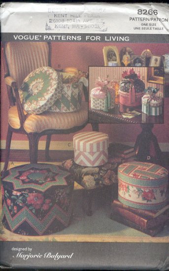Vogue Sewing Pattern, 8266 Band Boxes, 4 with lids, 3 with drawstrings,