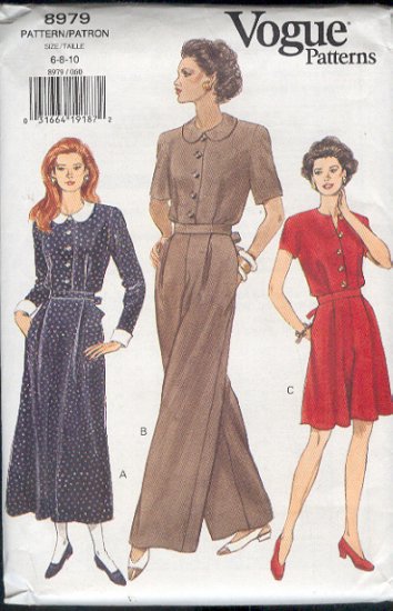 Vogue Sewing Pattern 8979, Dress and Jumpsuit with variations, Size 6 8 10