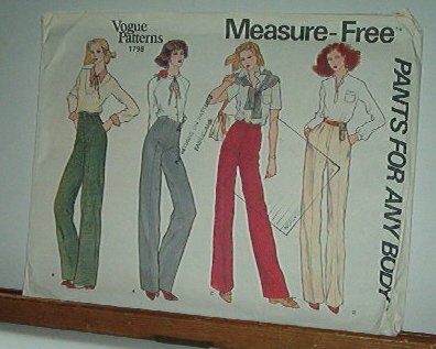 Vogue Sewing Pattern 1798 Pants for any body, fitting instructions, Size 30 waist
