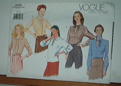 Vogue Sewing Pattern 2488 Blouse with Five Neckline Details, Size 8 10 12