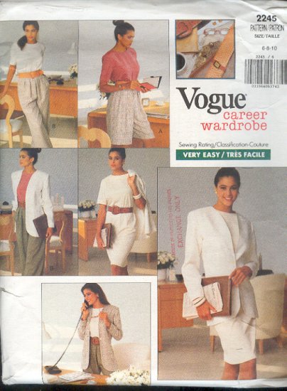 Vogue Sewing Pattern 2245 Top, Pants, Shorts, Jacket, Dress and skirt, Size 6 8 10