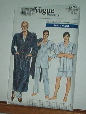 Vogue Sewing Pattern 7079 Men's Pajamas in two lengths and Belted Robe, Size 30--40" chest