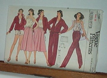 Vogue Sewing Pattern 7115 Wrap skirt, Jacket, Camesole, pants and shorts, Size 8