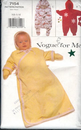 Vogue Sewing Pattern 7154, Baby bunting, mittens and hat. Size 12 - 21 lbs