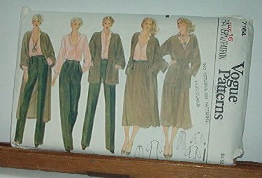 Vogue Sewing Pattern 7164 Coat Jacket Pants, Blouse, Skirt Belt. Size 16