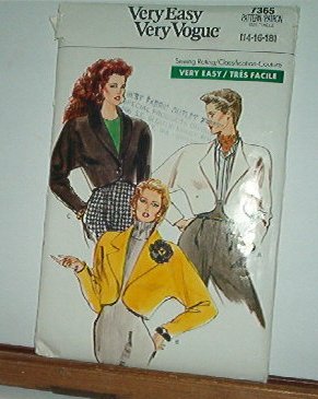 Vogue Sewing Pattern 7365 Unlined Jacket, Batwing sleeves, Size 14 16 18