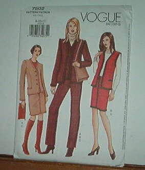 Vogue Sewing Patterns 7502 Jacket, Vest, Pants and Skirt, Size 8 10 12