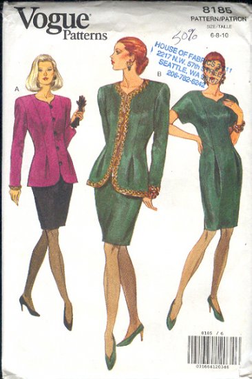 Vogue Sewing Pattern 8185 Dress and Jacket, Size 6 8 10
