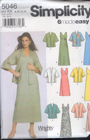 Simpliicty Sewing Pattern 5046 Dress and Jacket with 6 variations. Sizes 8 - 14