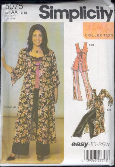 Simplicity Sewing Pattern 5075 Duster,Vest, Camisole and Pants, Sizes 10 - 18