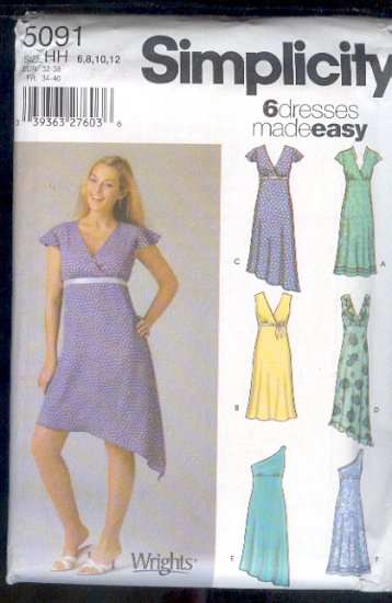 Simplicity Sewing Pattern 5091 Dress with six neck and hem variations, Sizes 6 - 12