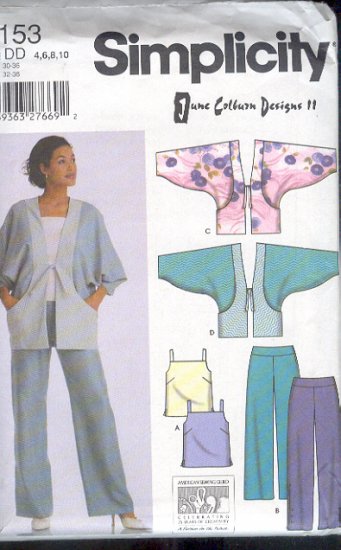 Simplicity Sewing Pattern 5153 June Colburn Designs Asian jacket, camisole and pants, Sizes 4 - 10