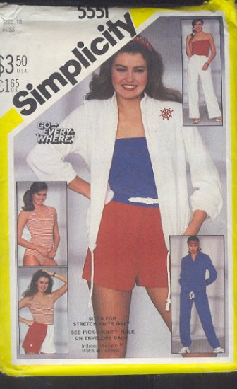 Simplicity Sewing Pattern 5551 Drawstring jacket, swim suit, top, shorts and pants, Size 12