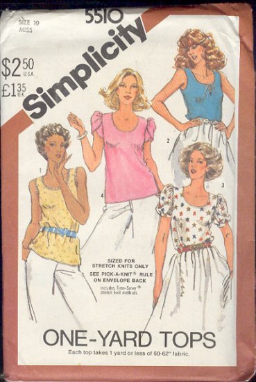 Simplicity Sewing Pattern 5510 Blouse in three versions, Size 10