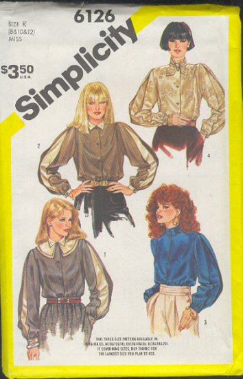 Simplicity Sewing Pattern 6126 Handsome Blouses, Size 8 10 12