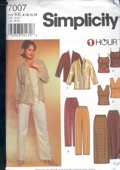 Simplicity Sewing Pattern 7007 Jacket, Camisole, Top, Pants and Skirt, Size 8 - 14