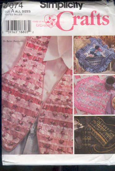 Simplicity Sewing Pattern 7074 Vest, Placemat, Purse, glass case, Pillow, Ribbon weaving,