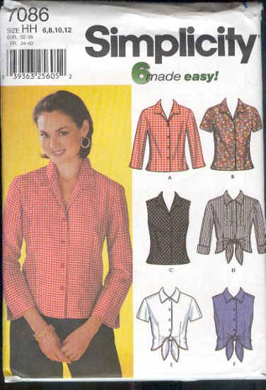 Simplicity Sewing Pattern Blouse with six variations, Sizes 6 - 12