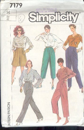 Simplicity Sewing Pattern 7179 Pants in three lengths and short, Size 14