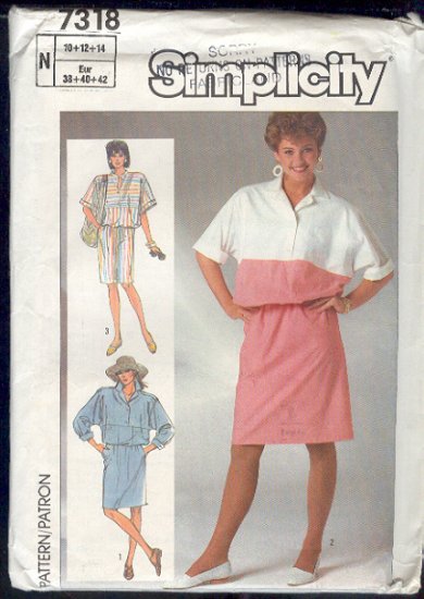 Simplicity Sewing Pattern 7318 Dress in two versions, Size 10 12 14