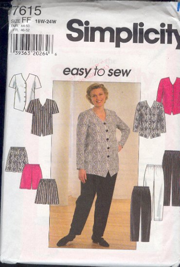 Simplicity Sewing Pattern 7615 Top, jacket, shirts and pants Size 7615