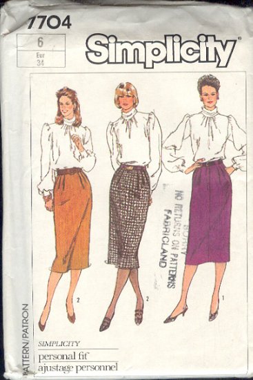Simplicity Sewing Pattern 7704 Skirts, 3 versions, Size 6