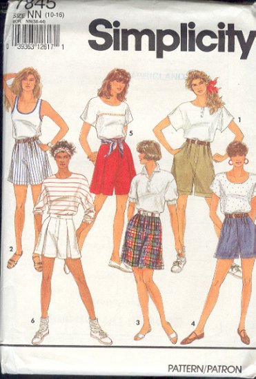 Simplicity Sewing Pattern 7845 Shorts with variations, Size 10 - 16