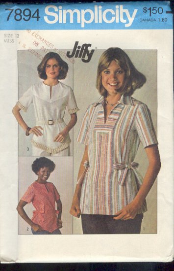 Simplicity Sewing Pattern 7894 Top with three variations, Size 12