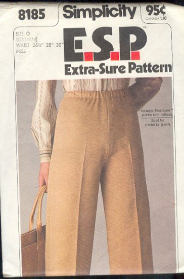Simplicity Sewing Pattern 8185 Pants, Waist 26 - 30"
