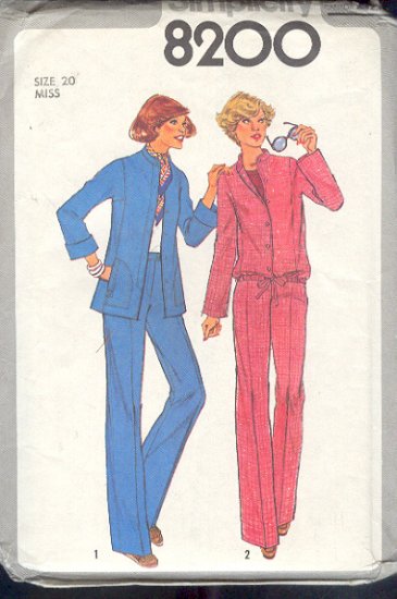 Simplicity Sewing Pattern 8200 Pants, Jacket with two hems, size 20