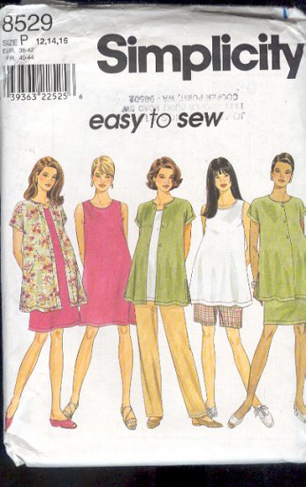 Simplicity Sewing Pattern 8529 Maternity Jacket, dress, top, shorts, pants ands kirt, Size 12 14 16