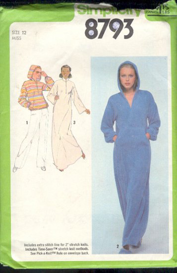 Simplicity Sewing Pattern 8793 Hoody and Lounge dress, Size 12