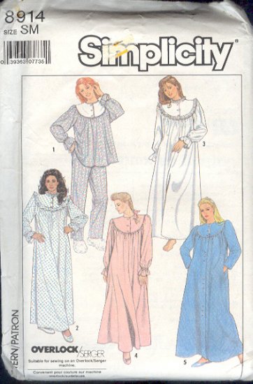 Simplicity Sewing Pattern 8914 Pajamas, Nightgown, Robe Size 6-8
