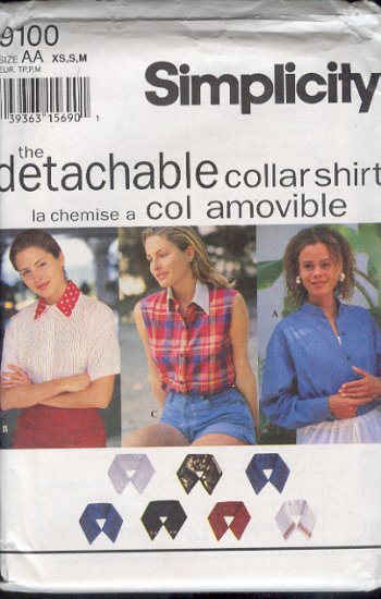 Simplicity Sewing Pattern 9100 Three blouses with seven different detachable collars, Size 6-16