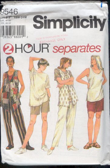 Simplicity Sewing Pattern 9546 Three Tops, Pants and Shorts, Size 18W - 24W