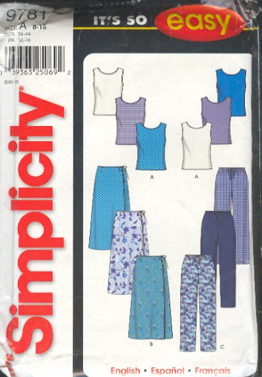 Simplicity Sewing Pattern 9781 Tops, Skirts and Pants, Sizes 8 - 18