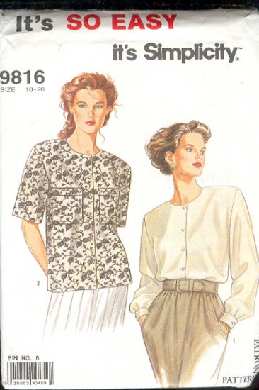 Simplicity Sewing Pattern 9816 Two Blouses, SIze 10 - 20