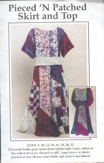 Sewing Pattern, Pieced N Patched Skirt and top, Sizes 8 - 22