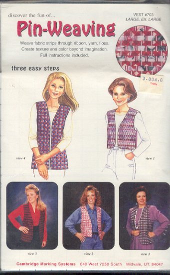 Sewing Pattern Pin Weaving Vest, Size 37 - 47 bust, three styles