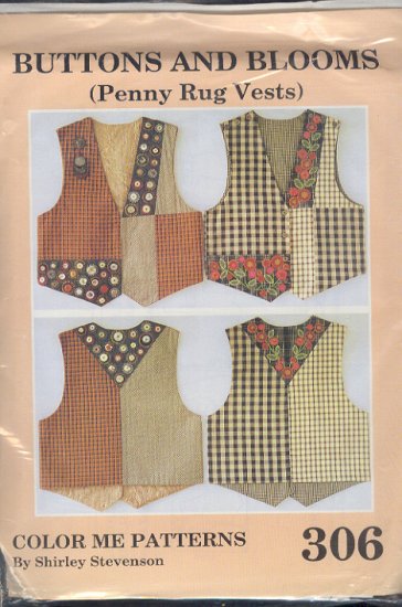 Sewing Pattern by Shirley Stevenson306, Buttons and Blooms Penny Rug Vests XS - XXL