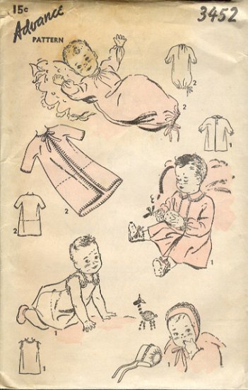 Vintage Sewing Pattern, Aedvance 3452, New Baby Laylette, one size