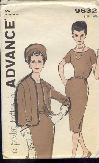 Vintage Sewing Pattern, Advance 9632 Dress and jacket Size 14
