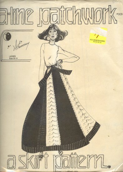 Sewing Pattern, A Line Patchwork, 009, Skirt, sizes 10 - 14