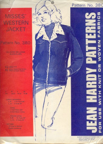 Sewing Pattern, Jean Hardy Patterns 380, Western Jacket, Sizes 6 - 20