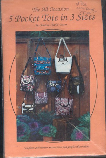 Sewing Pattern, by Charlene Casson, Five pocket totes in three sizes, 10" 11" 12"