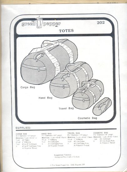 Sewing Pattern, Green Peppe 202, Four Travel Bags, 6 - 19 inches long