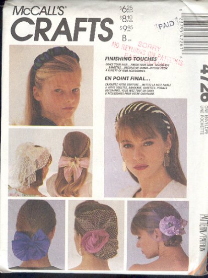 Sewing Pattern 4726 Hair bands, flowers, nets, pretty, One Size